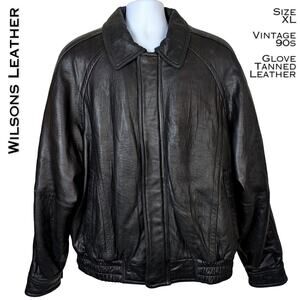 VTG 90s Wilsons Leather Jacket Mens XL Black Thinsulate Lining Bomber Aviator
